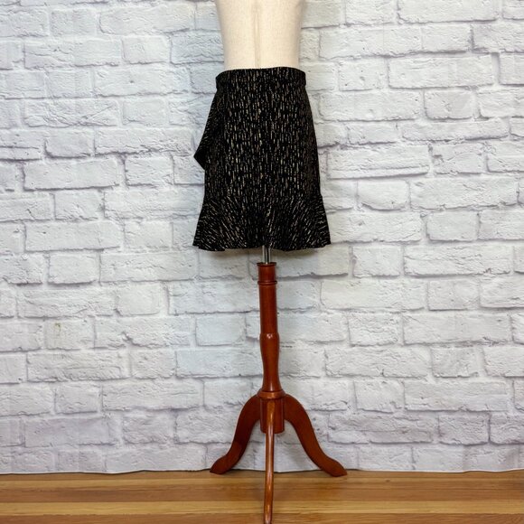 Soaked in Luxury Devin Black & Metallic Gold Striped Faux Wrap Mini Skirt - Picture 2 of 9